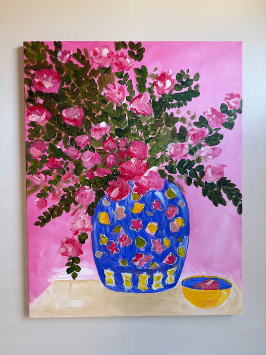 "Joyful" Blue Vase with Colorful Designs