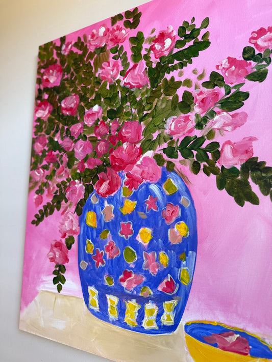 "Joyful" Blue Vase with Colorful Designs